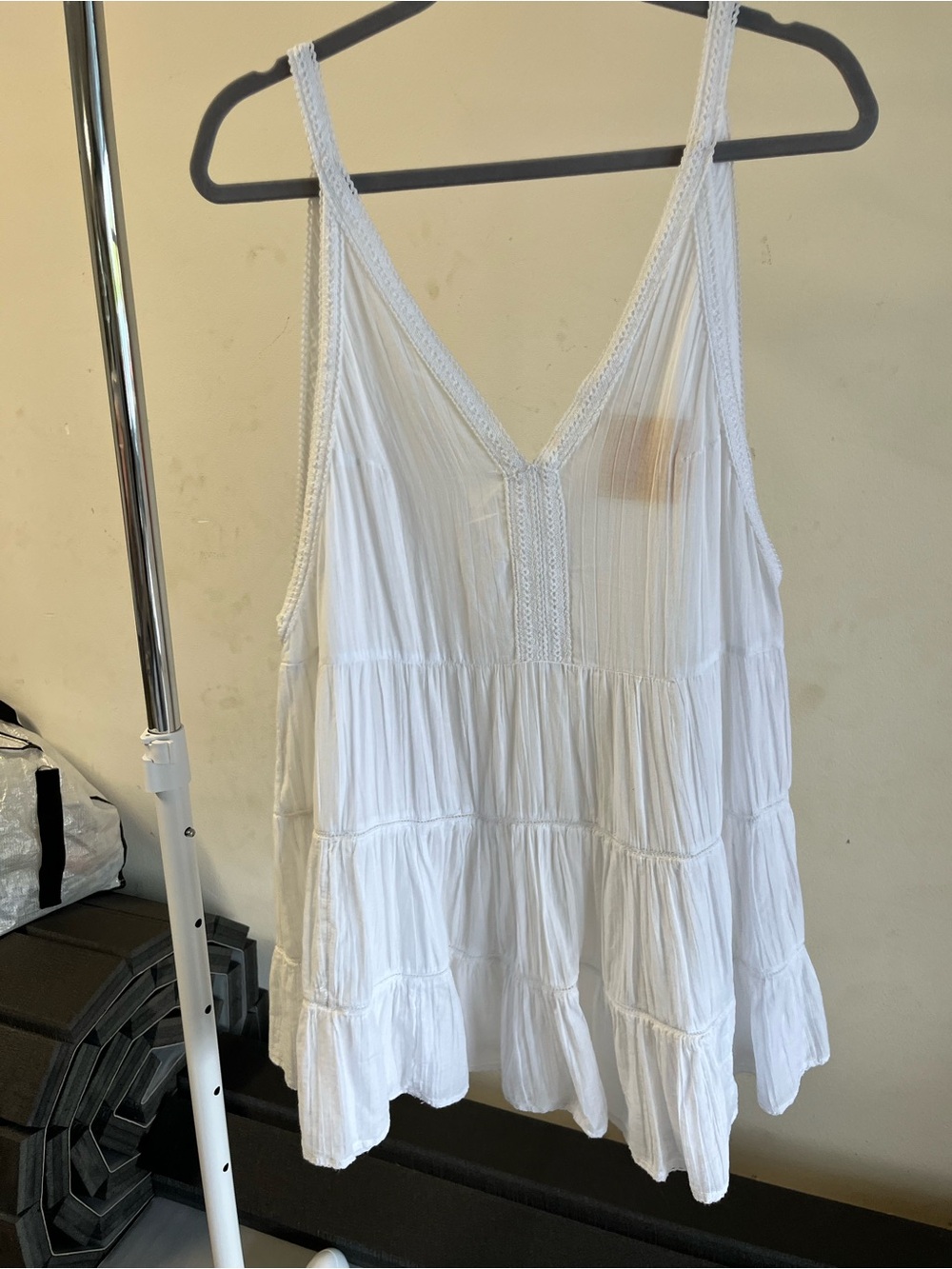aerie White Tiered V-Neck Mini Dress